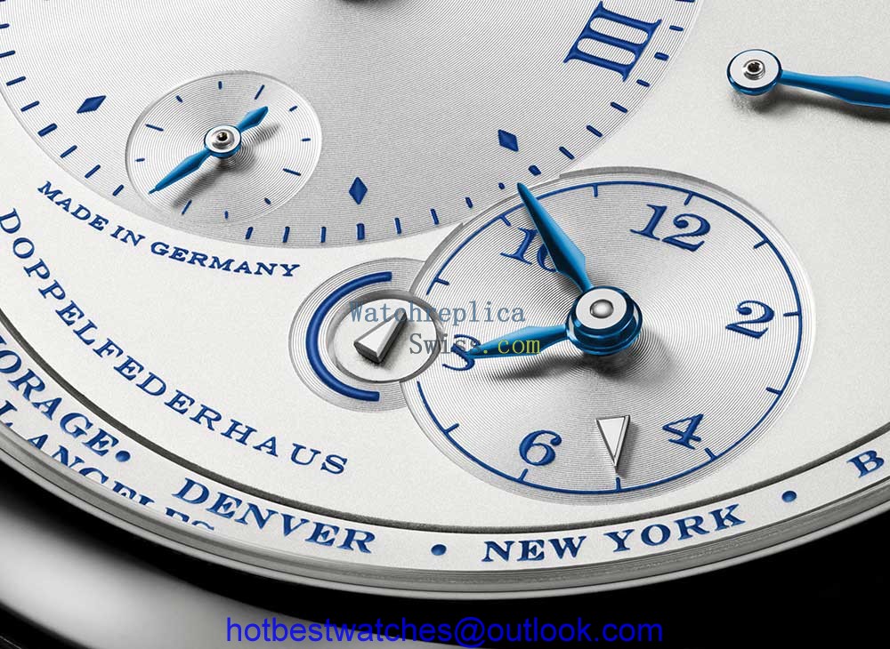 a lange sohne lange fuseaux horaires 25th anniversary dial closeup