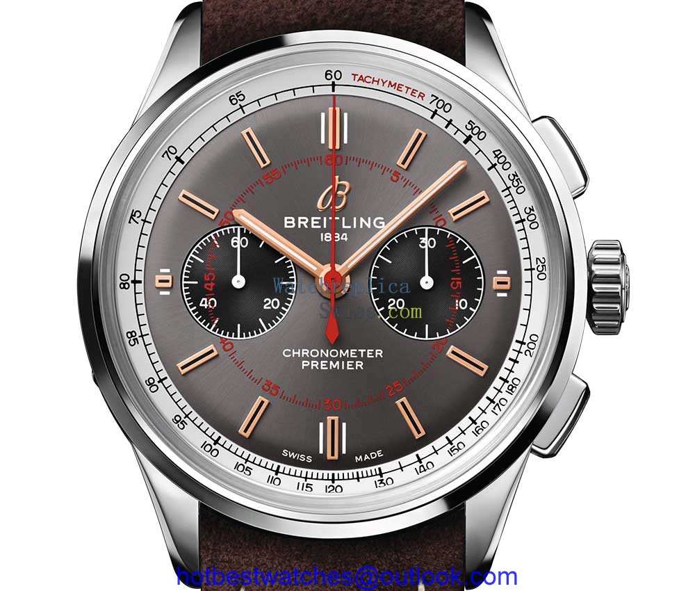 breitling b01 chrnograph premier wheels and waves closeup
