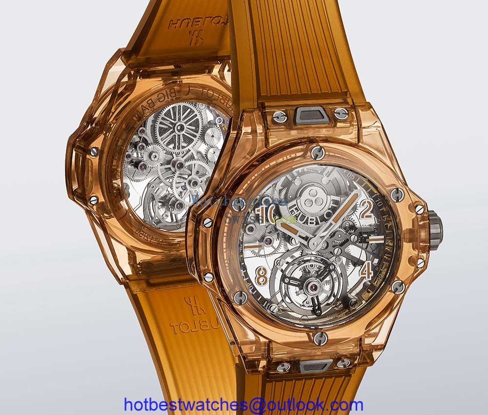 hublot big bang tourbillon orange sapphire mirror view