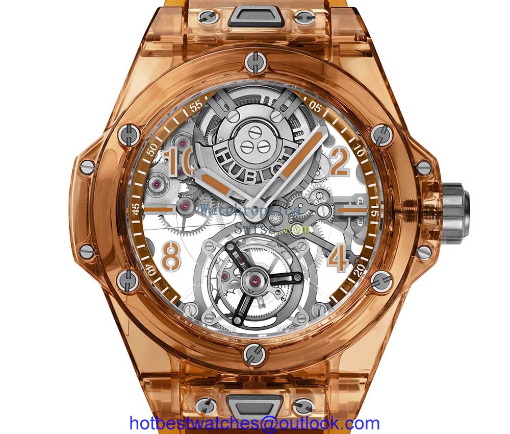 hublot big bang tourbillon orange sapphire closeup