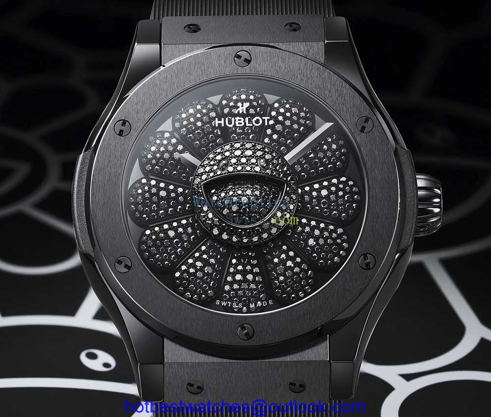 hublot classic fusion takashi murakami all black light closeup