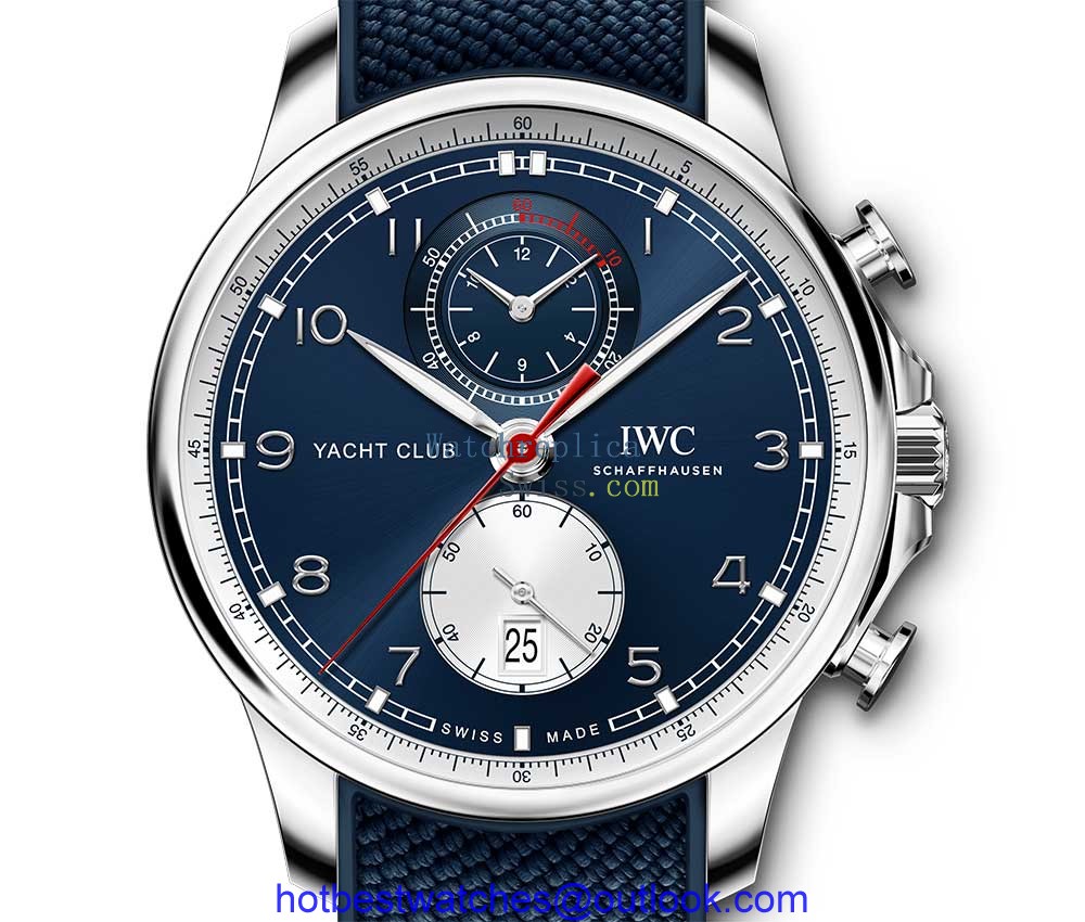 iwc portugieser yacht chrono orlebar dial closeup