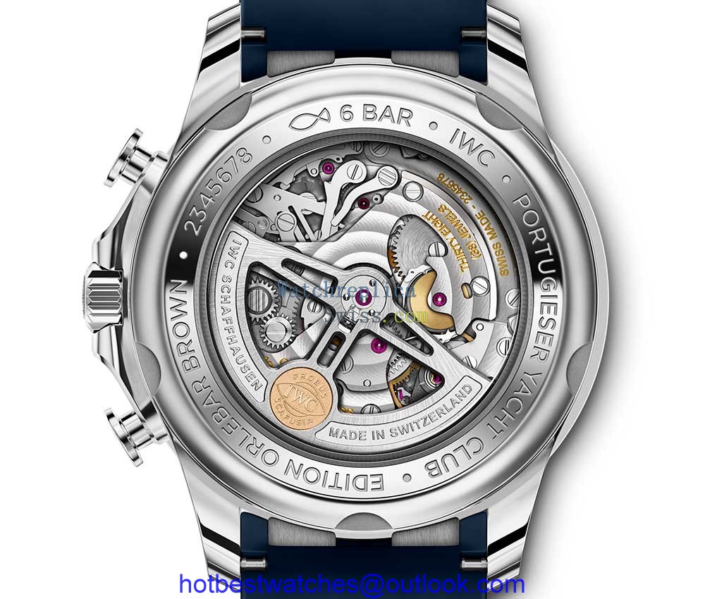 iwc portugieser yacht chrono orlebar caseback closeup
