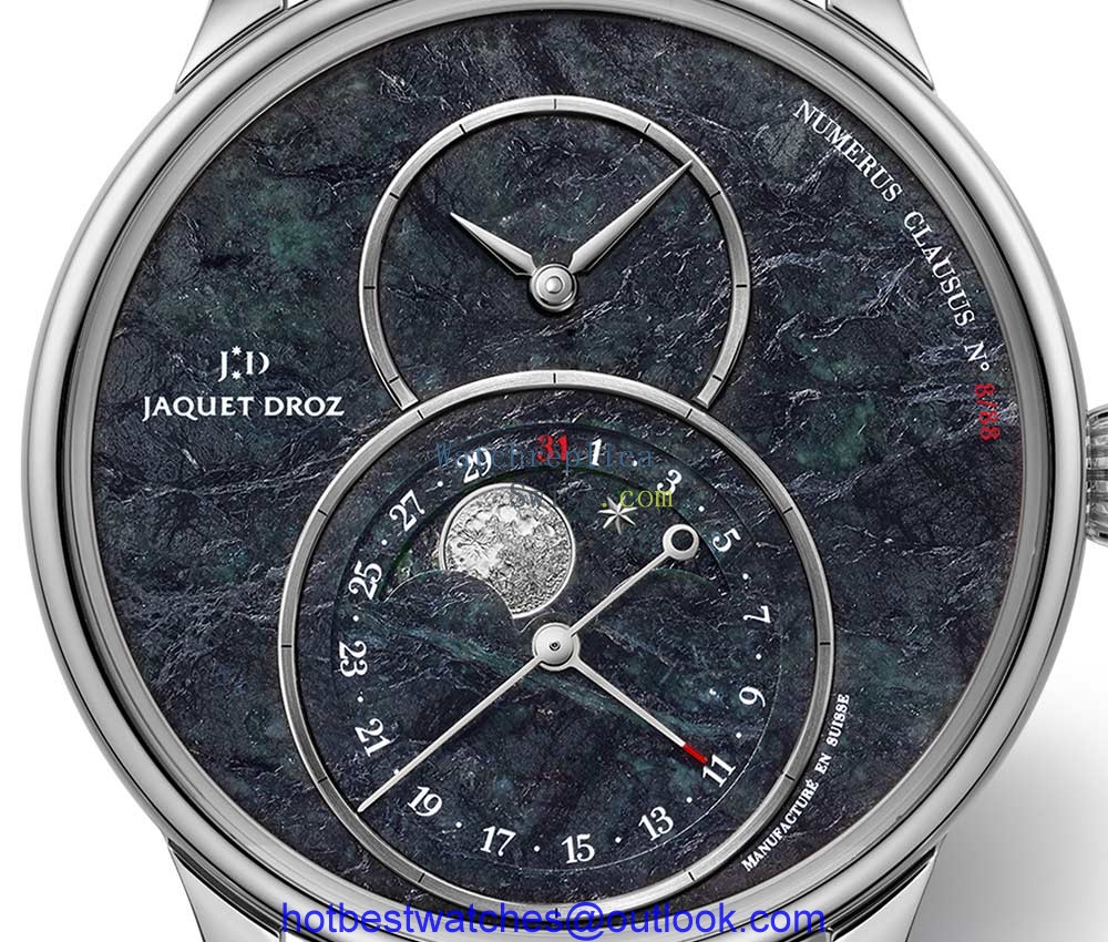 jaquet droz grande seconde moon swiss serpentinite dial closeup