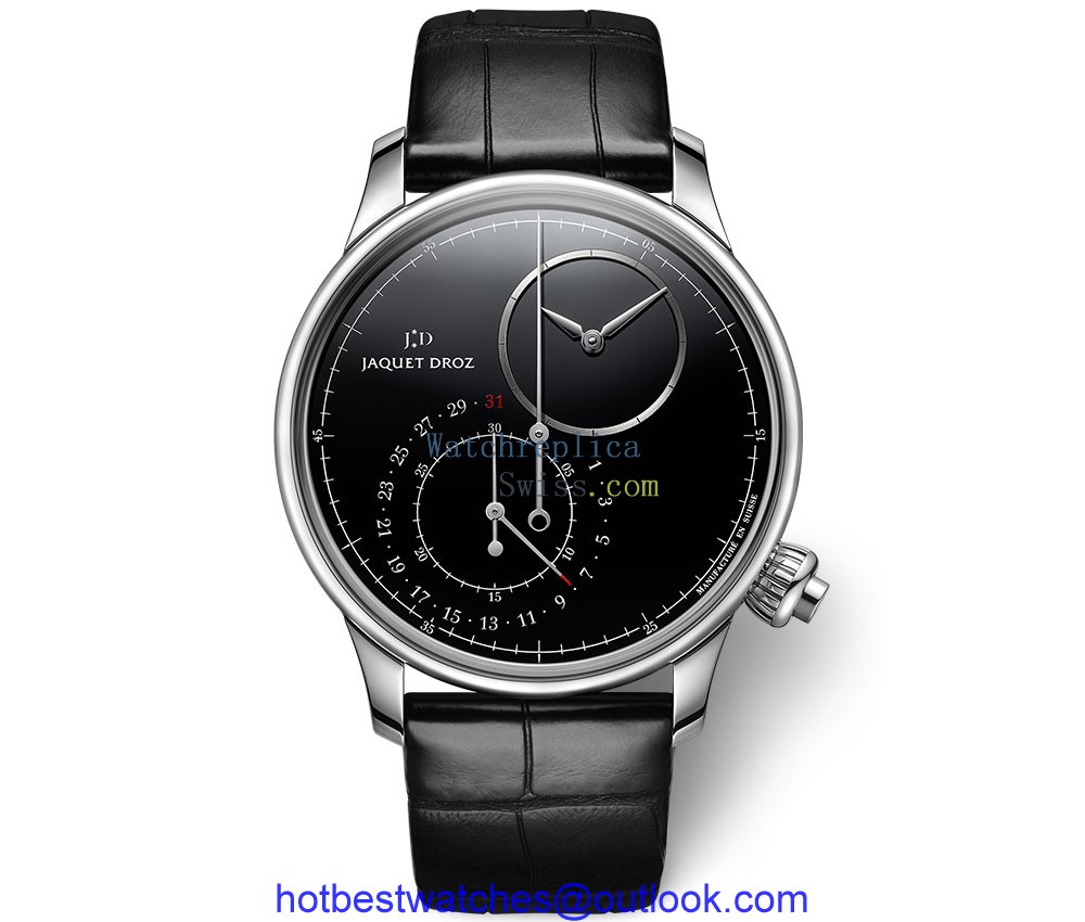 jaquet droz grande seconde offcentered chronograph onyx closeup