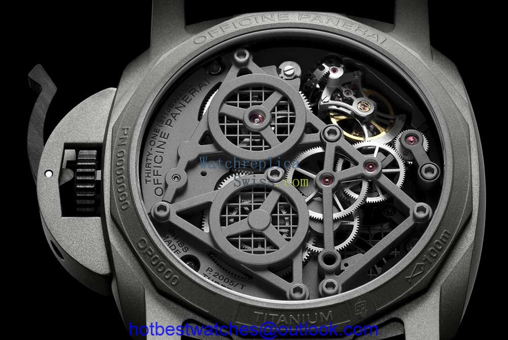 panrai luminor tourbillon gmt 47 caseback closeup