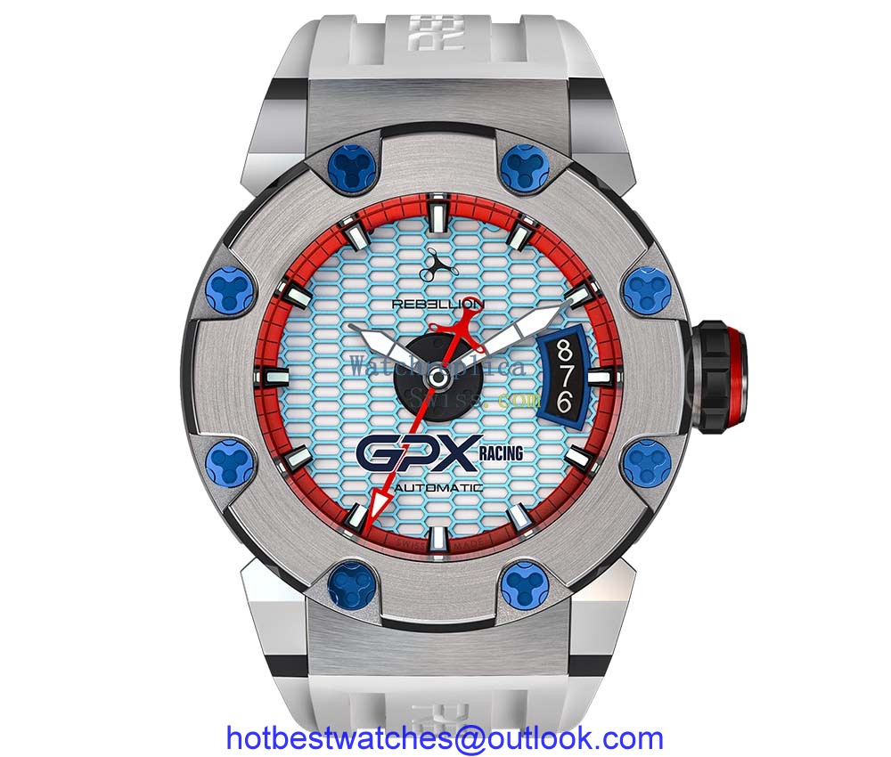 rebellion predator gpx racing 3 hands dial closeup