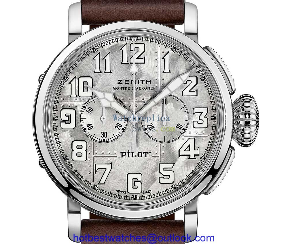 zenith pilot type 20 chronograph silver closeup