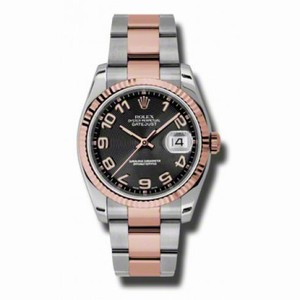 Rolex Datejust Black Concentric Dial Automatic Pink Gold and Stainless Steel Men's Watch 116231BKCAO