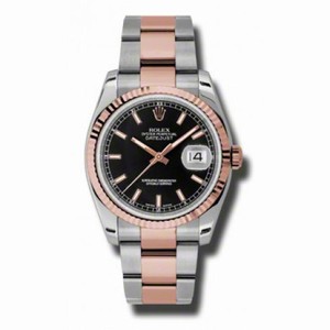 Rolex Datejust Black Dial Automatic Pink Gold and Stainless Steel Men's Watch 116231BKSO