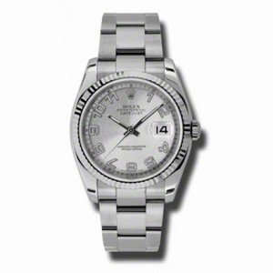 Rolex Datejust Silver Concentric Automatic White Gold Bezel Steel Oyster Men's Watch 116234SCAO