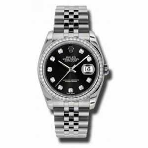 Rolex Datejust Black Automatic Diamond Bezel Steel  Ladies Watch 116244BKDJ