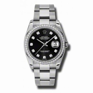 Rolex Datejust Black Dial Automatic Diamond Bezel Steel Ladies Watch 116244BKDO