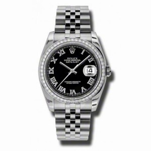 Rolex Datejust Black Dial Automatic Diamond Bezel Steel Ladies Watch 116244BKRJ