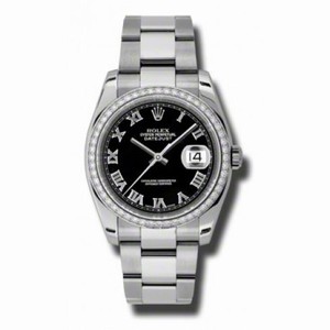 Rolex Datejust Black Dial Automatic Diamond Bezel Steel Ladies Watch 116244BKRO