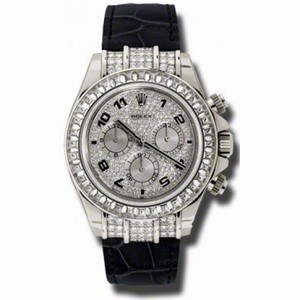 Rolex Cosmorgarph Daytona Pave Diamond Dial 18K White Gold Case Set with 48 Diamonds Leather Strap Men's Watch 116599