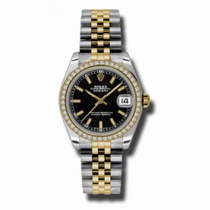 Rolex Datejust Black Dial Automatic Stainless Steel and 18kt Gold Ladies Watch 178383BKSJ