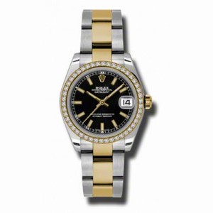 Rolex Datejust Black Dial Automatic Stainless Steel and 18kt Gold Ladies Watch 178383BKSO