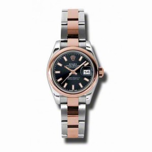 Rolex Datejust Black Dial Automatic Stainless Steel and 18K Rose-Gold Ladies Watch 179161