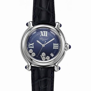 Chopard Happy Sport Blue Dial with Diamonds Black Leather Band Stainless Steel Case Ladies Quartz Watch CP288964-3003