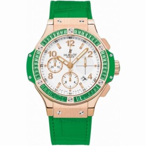 Hublot Big Bang Gold Tutti Frutti White Dial Alligator and Rubber Green Females Watch 341.PG.2010.LR.1922