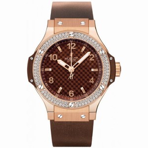 Hublot Chocolate Carbon Dial Diamond Bezel Rubber Ladies Watch 361.PC.3380.RC.1104