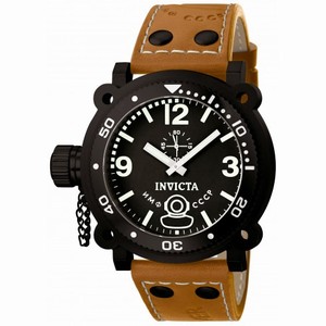 Invicta Signature Lefty Russian Diver Black Dial Brown Leather Men's Watch 7274