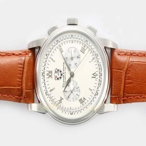 A.Lange Sohne Double Split 404.032 Brown Cow Leather Strap Stainless Steel Bezel White Dial Watch