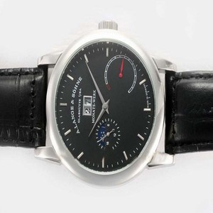 A.Lange Sohne Lange 31 130.025 Stainless Steel Bezel Mens Black Cow Leather Strap Watch