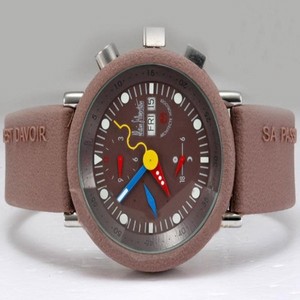 Alain Silberstein Klassik Krono Bauhaus Krono B2 WOODlAnd Mens Round Brown Rubber Strap Watch