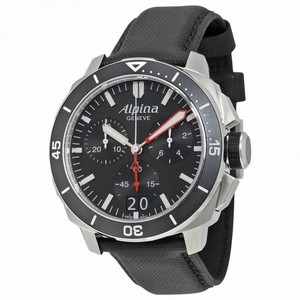 Alpina Seastrong Diver 300 Big Date Chronograph Black Dial Black Leather Men's Watch AL-372LBG4V6