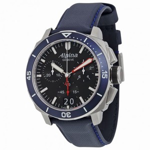Alpina Seastrong Diver 300 Big Date Chronograph Black Dial Navy Leather Men's Watch AL-372LBN4V6