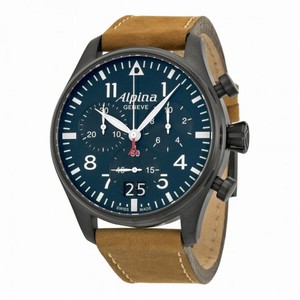 Alpina Startimer Pilot Chronograph Blue Dial Brown Leather Men's Watch AL-372N4FBS6