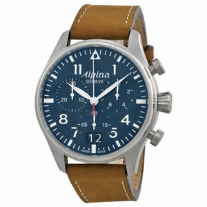 Alpina Startimer Pilot Chronograph Blue Dial Brown Leather Men's Watch AL-372N4S6