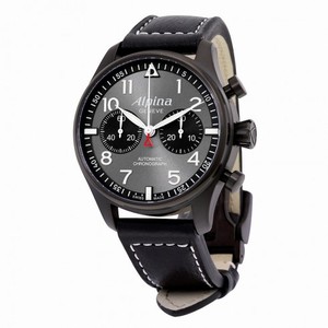 Alpina Startimer Pilot Chronograph Grey Dial Leather Men's Watch AL-860GB4FBS6