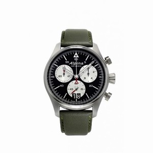 Alpina Startimer Pilot Military Green Big Date Black Dial Green Barenia Calfskin Leather Men's Quartz Watch AL-372BS4S6