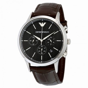 Armani Black Dial Chronograph Brown Leather Men's Watch AR2482