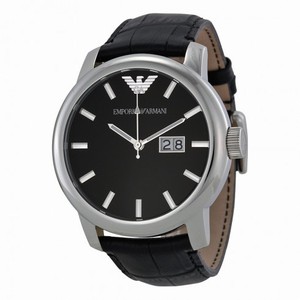 Armani Black Dial Stainless Steel Black Leather Strap Men's Watch AR0428
