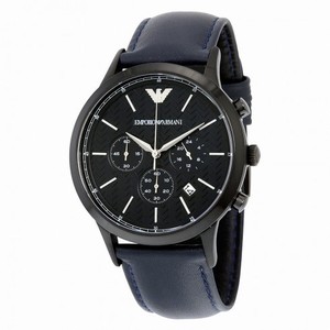 Armani Blue "Herringbone" Pattern Dial Chronograph Leather Men's Watch AR2481