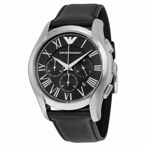 Armani Chronograph Black Dial Steel Case Black Leather Strap Men's Watch AR1700