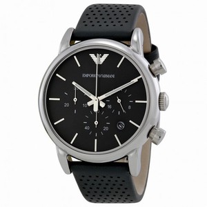 Armani Classic Chronograph Grey Dial Grey Leather Strap Men's Watch AR1735