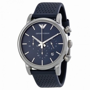 Armani Classic Chronograph Navy Dial Navy Leather Strap Men's Watch AR1736