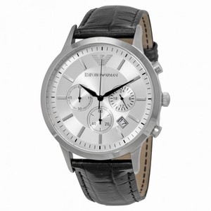 Armani Classic Chronograph Silver Dial Black Leather Men's Watch AR2432