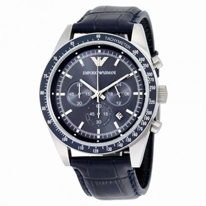 Armani Navy Blue Dial Chronograph Black Leather Men's Watch AR6089