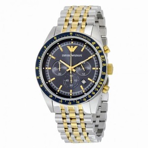 Armani Navy Blue Dial Chronograph Two Tone Stainless Steel Men's Watch AR6088