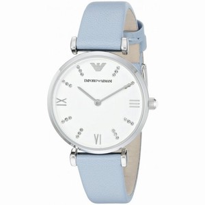 Armani Silvery White Dial Pale Blue Leather Ladies Watch AR1928