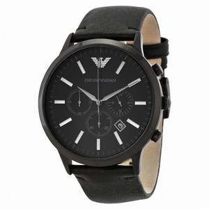 Armani Sportivo Chronograph Black Dial Black Leather Strap Men's Watch AR2461
