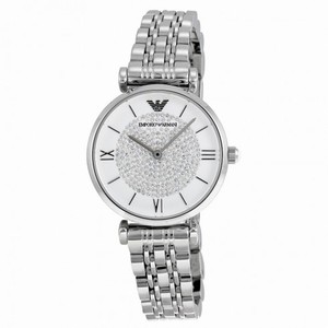 Armani White Crystal Pave Dial Stainless Steel Ladies Watch AR1925