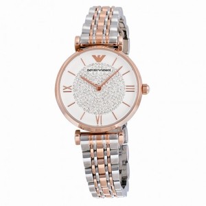 Armani White Crystal Pave Dial Two Tone Stainless Steel Ladies Watch AR1926