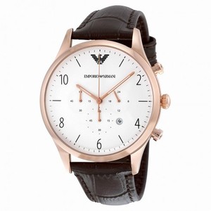 Armani White Dial Chronograph Leather Men's Watch AR1916